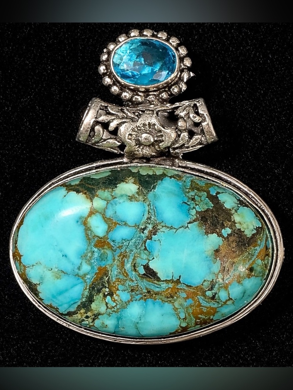 Spiderweb Turquoise Pendant Sterling Silver Blue Topaz Royston Style Statement